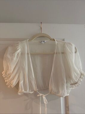 Lightweight Cream Puff-Sleeve Swim Coverup Shrug